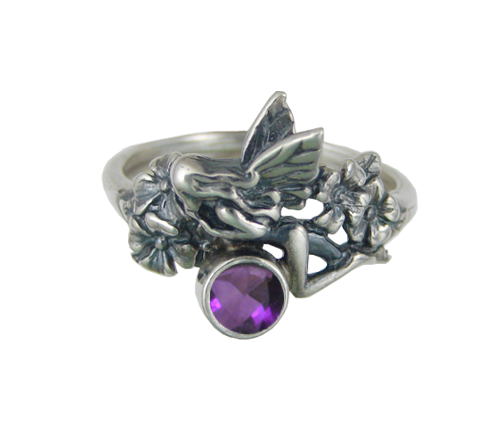 Sterling Silver Fairy Ring With Amethyst Size 10